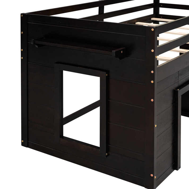 Lit mezzanine simple avec armoire pratique et tablette - et coffre-fort confortable, Espresso