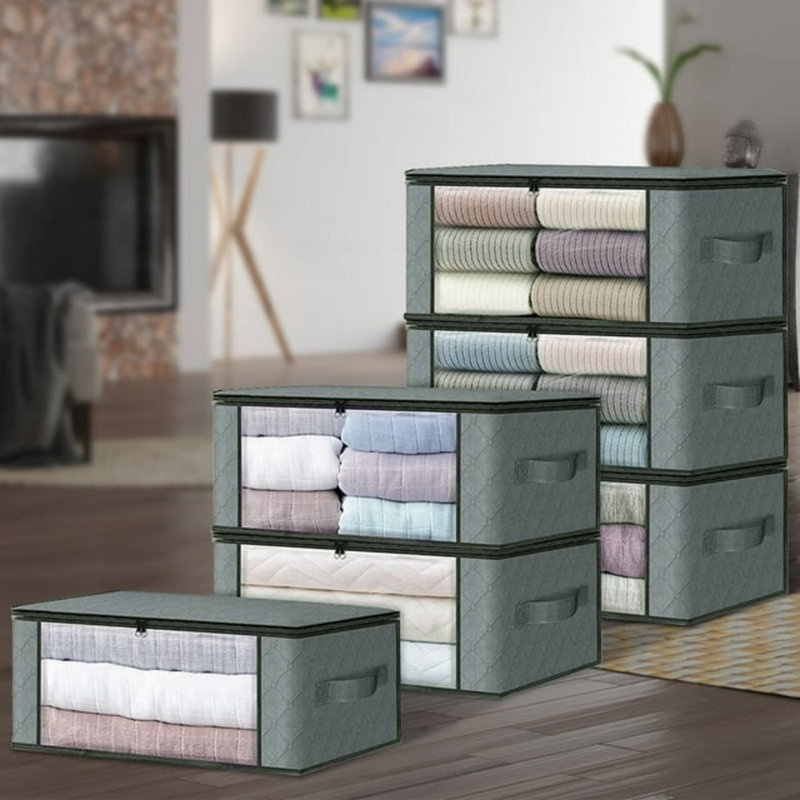 Large Clothes Organizer With Sturdy Handle, Storage Bags Foldable Storage Box For Comforters