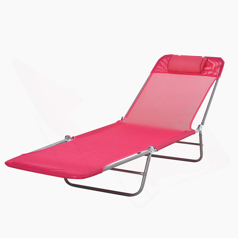 Outsunny Folding Chaise Lounge Chair, Pool Sun Tanning Chair With Reclining Back, Breathable Mesh Seat, And Headrest For Beach, Yard, Patio, Pink