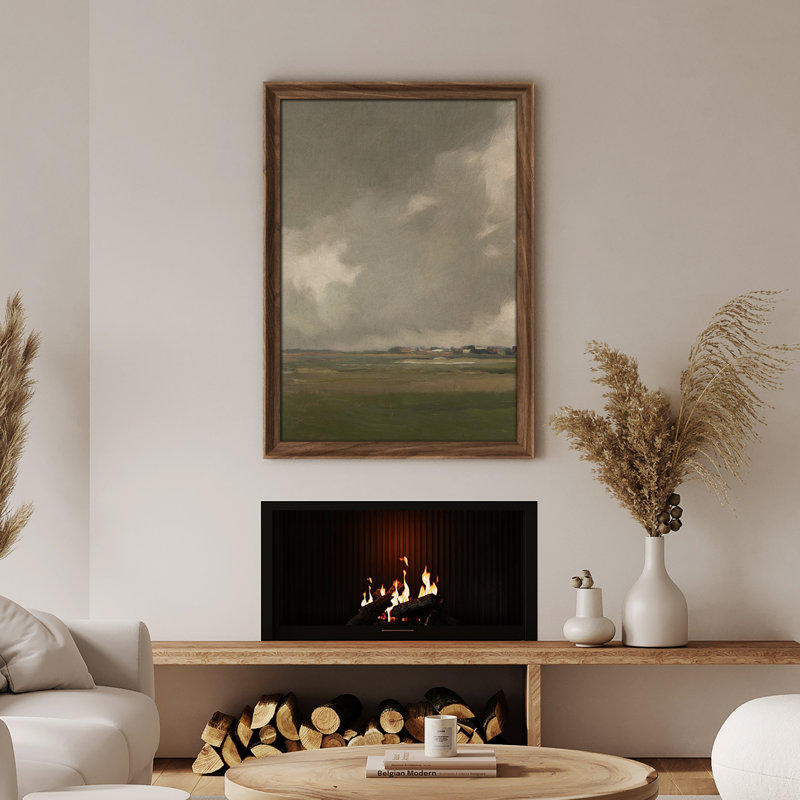 Art mural vintage rétro encadré pour chambre à coucher - 26 po x 36 po brun avec mat blanc