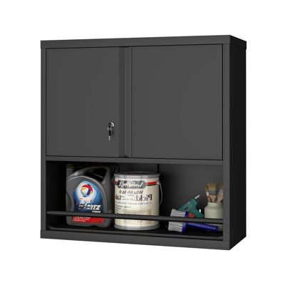 Armoire de rangement réglable en métal à double porte avec tablettes réglables en hauteur Armoire de rangement en acier pour cuisines, salons, salles à manger et bureaux Noir
