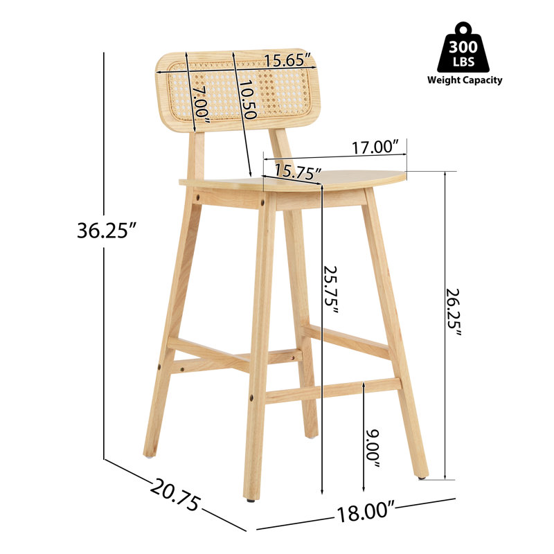 Tabouret de bar d'intérieur en bois Bari, finition naturelle, ensemble de 2, Naturel / naturel