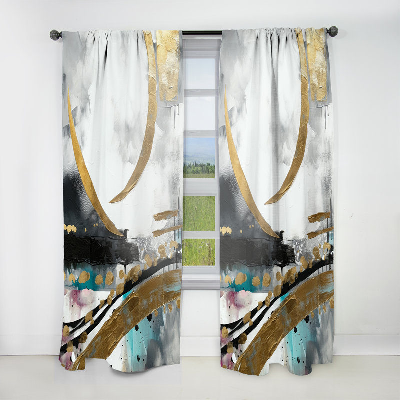 Tiller - Gold And Black Geometric Enchantment I - Abstract Marble Curtain - Velvet Room Darkening - 1 panel, 52" W x 95" L