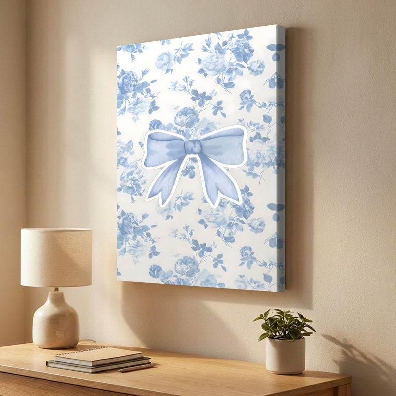 «Watercolor Motif floral bleu avec nœud central» aquarelle