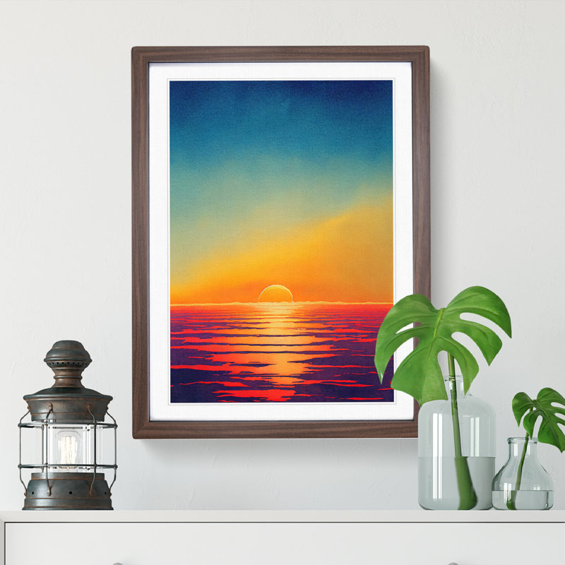 XV1022-5162X Ocean Sunset No.6 - Single Picture Frame Print, 46cm H x 34cm W x 2cm D, Walnut