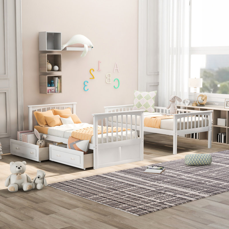 Lit simple superposé au-dessus blanc avec fonction polyvalente et tiroirs - Polyvalent, article de chambre à coucher, Twin