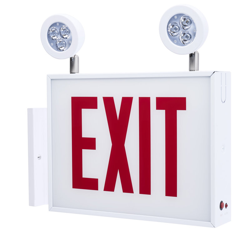 Combo Exit Sign/Emergency Light Chicago Approved White Housing 120-277V 90 min Backup Single Face Surface Mounting Remote Capable