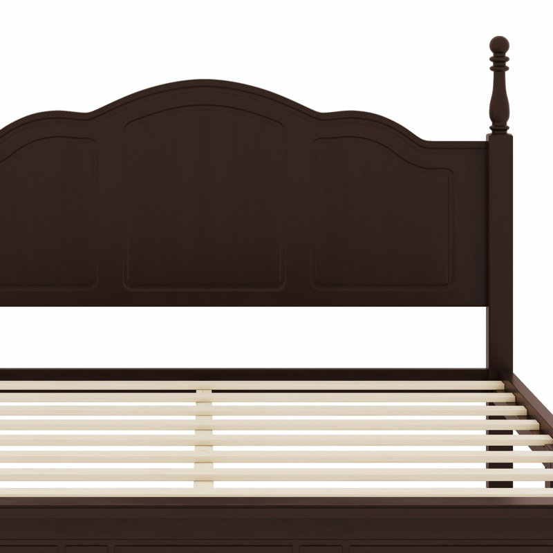 Structure de lit plateforme en bois, lit plateforme de style rétro avec support en lattes de bois, Noyer foncé