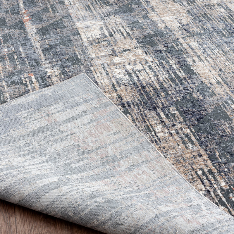 4 Abstract Area Rug in Charcoal/Beige, Rectangle 7'6" x 9'6"