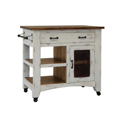 Pueblo White 1 Drawer, 1 Mesh Door Kitchen Island - White Finish -  International Furniture Direct, INFRDR3601KSL