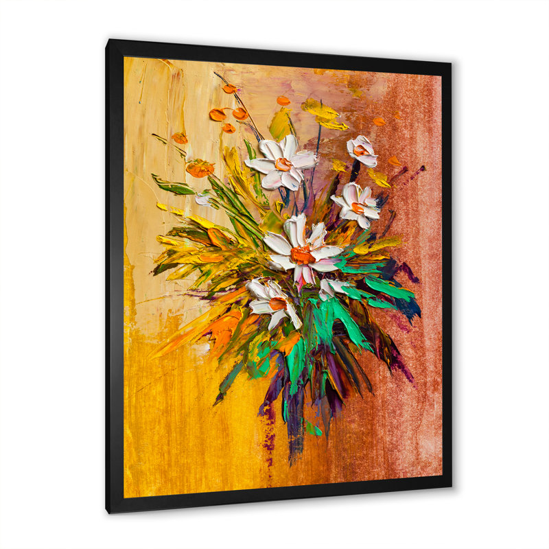 «Daisy Flowers», œuvre d'art traditionnelle sur toile, Impression noire sur toile encadrée, H 20 po x l 12 po x P 1 po