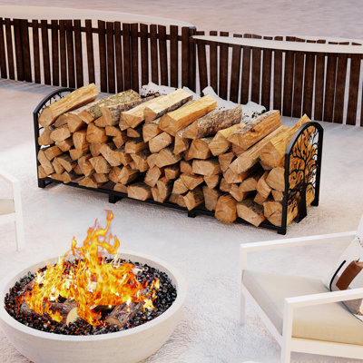 47'' W Tree of Life Metal Fire Log Rack, Decorative Wood Holder Fireside Log Rack