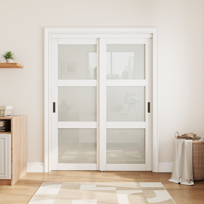 Porte coulissante en verre trempé givré 3-Lite 80 po H 80 po, 60"×80"