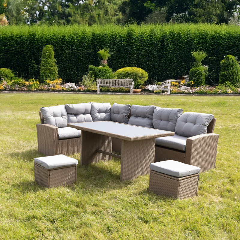 0cm Wide L-Shaped Patio Sofa with Cushions