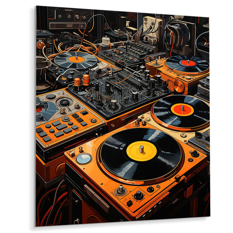 Décoration murale en métal jaune Boom Boxes II - musique, H 20 po x l 12 po x P 1 po