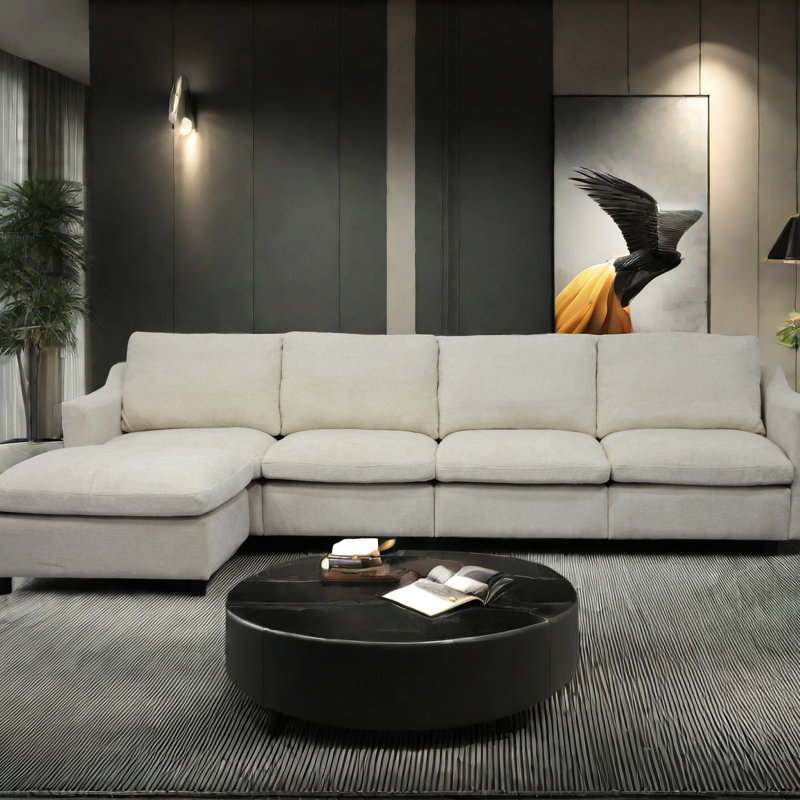 Tissu beige avec - Confortable, ergonomique pour appartement, salon, bureau, 4, conception, mousse à mémoire de forme