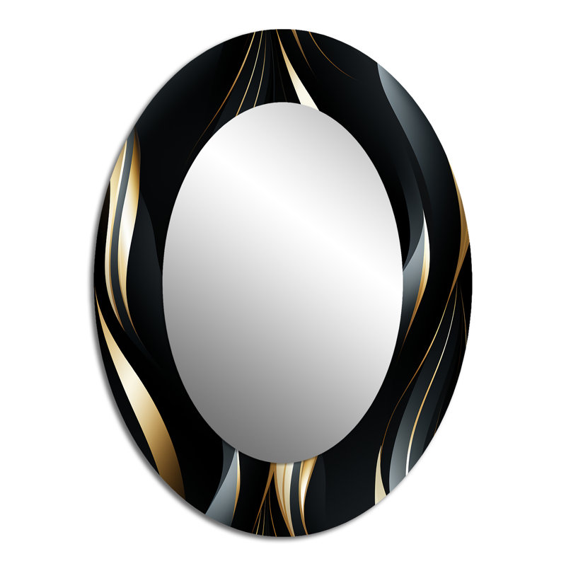 Rileah Deep Black And Gold Elegance - glam  Large Wall Mirror, Black Decorative Mirror, Printed Metal Art, 40" H x 30" W