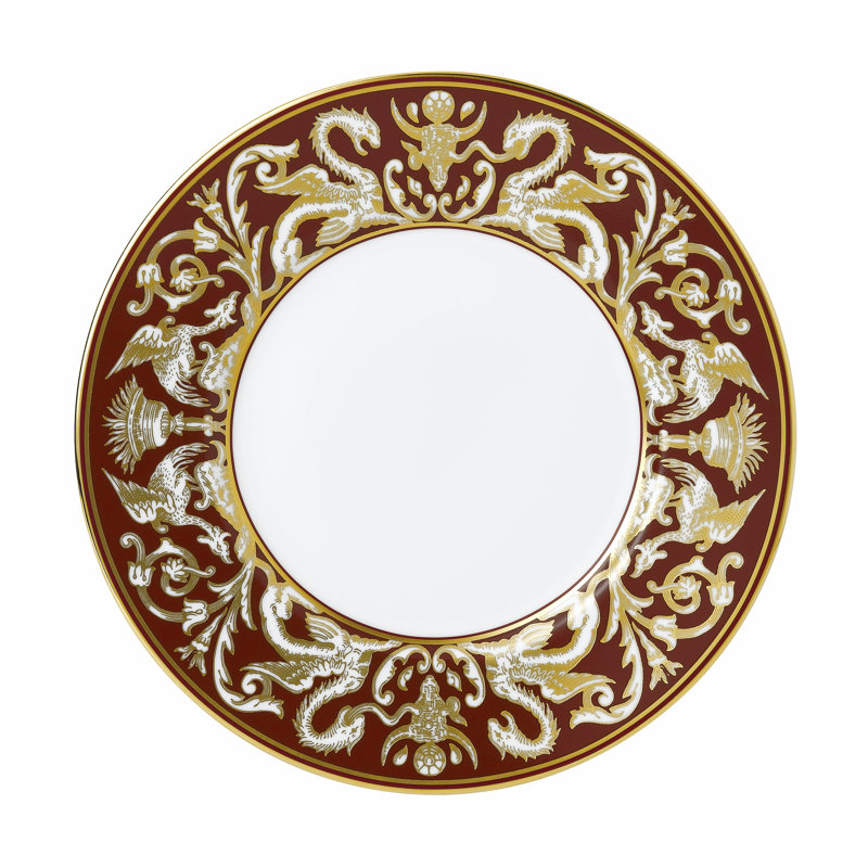 Renaissance Red Porcelain Salad/Dessert Plate with Florentine Accent