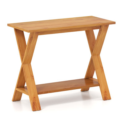 Console en bois de teck massif 35 pouces avec tablette de rangement