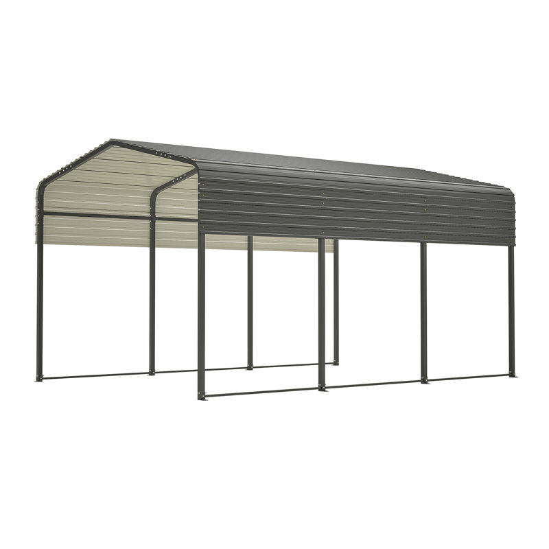10 Ft. W x 15 Ft. D Gray Metal Carport with Peak Roof