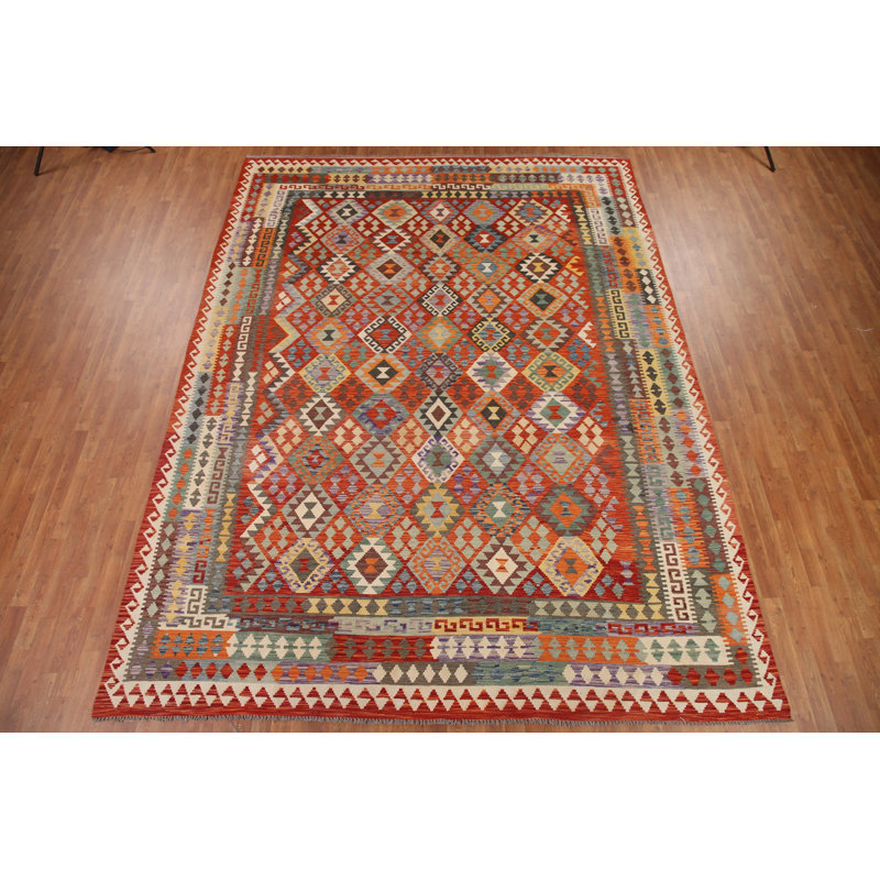 Tapis oriental réversible en laine Kilim 10 x 13
