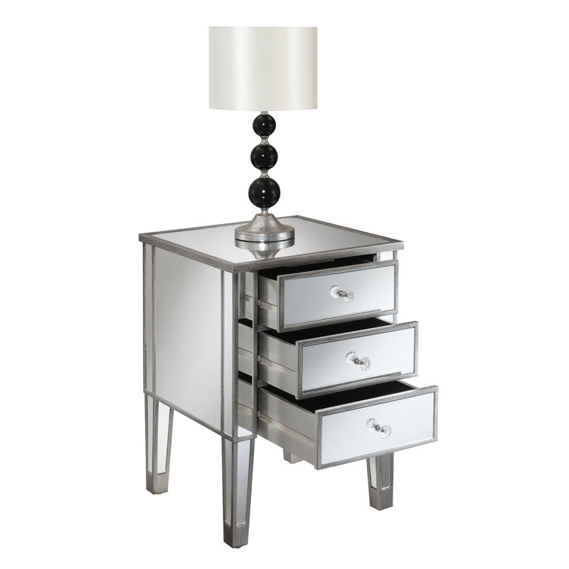 Wiscasset Mirrored Glass Top 3 - Drawer End Table, Antique Silver
