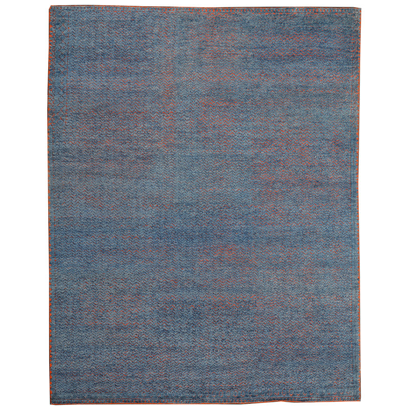 Tapis bleu / rouille de haute qualité noué à la main, Rectangle 6 pi x 9 pi