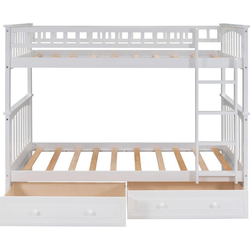 Brianca Kids Bunk Bed with Drawers, Twin Over Twin, White