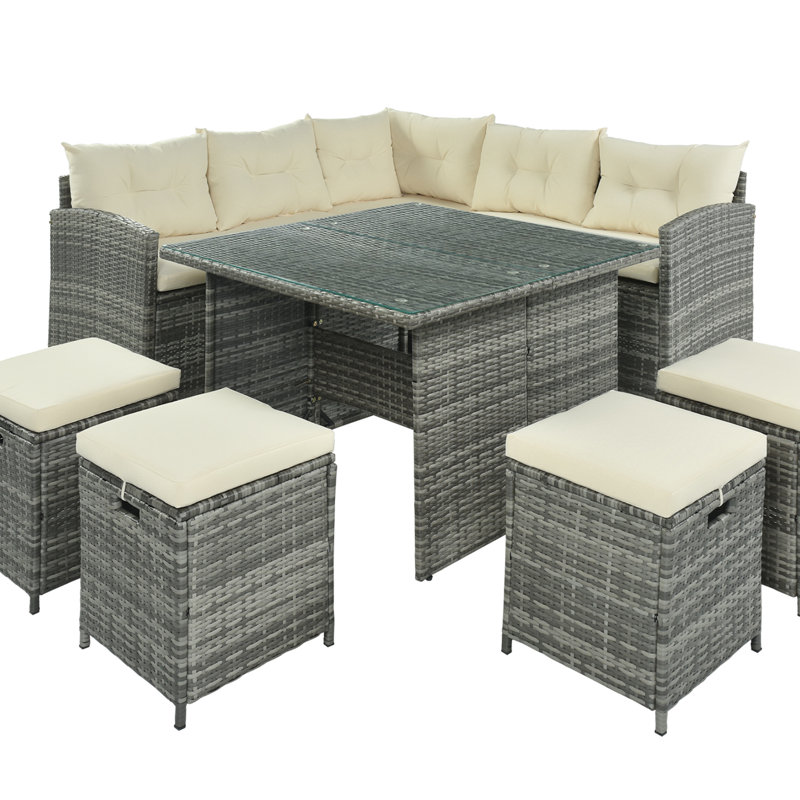 Quintara Rattan 8 - Person Seating Group with Cushions, Beige