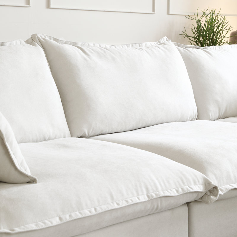 Fairford 4-Piece Upholstered Modern Corduroy Fabric Sectional Sofa, White Linen Blend
