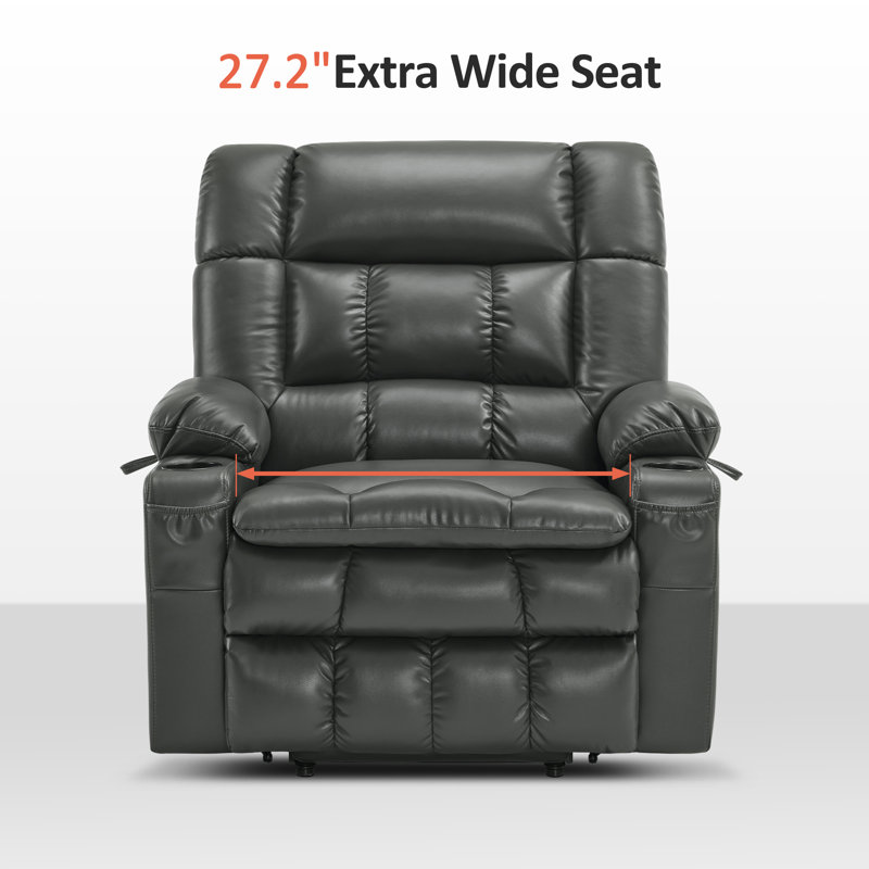 27.2'' seat Width Dual Motor Power Recliner Lift Chair with Vibration Massage and Heat, Infinite Position, Faux Leather, Gray
