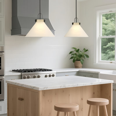 Luminaire suspendu en forme de cône moderne à 1 lumière à intensité variable de 12 po pour îlot de cuisine. Abat-jour en verre nuage.