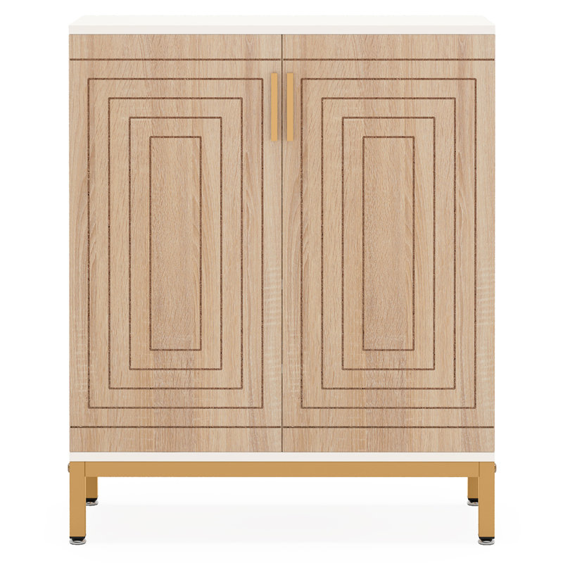 31.5” White & Natural Wooden Shoe Cabinet With Doors, White/Natural
