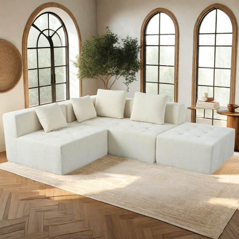Canapé modulaire 110 pièces 3 pièces 110 po avec 4 coussins, Chenille beige