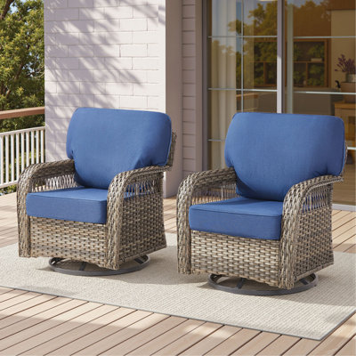 Ensemble de 2 chaises berçantes d'extérieur, chaises berçantes pivotantes en osier avec coussins en T et mousse épaisse de 5 po, idéales pour le porche et la cour