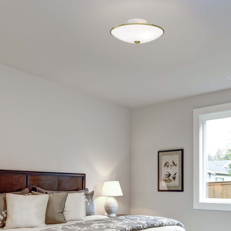  3-Light Indoor 14.5"W Polished Brass & White Round Semi-Flush Mount with White Glass