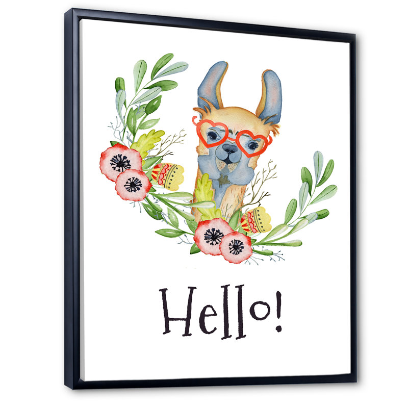 Adorable personnage de dessin animé de lama - Art mural pour enfants, art sur toile, H 44 po x l 34 po x P 1,5 po