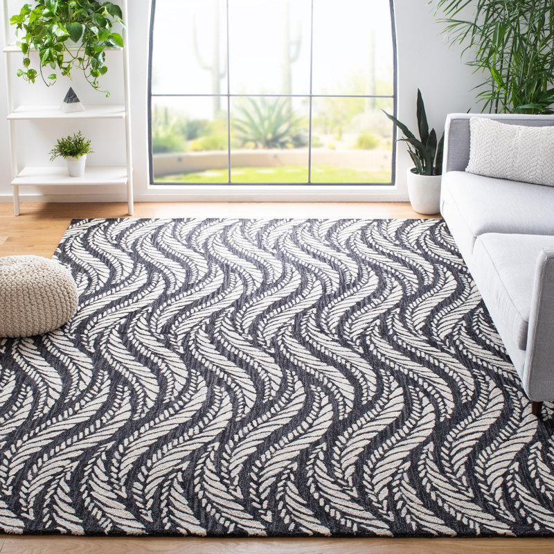 Kahlo Hand Tufted Wool/Cotton Floral Rug in Charcoal/Ivory, Rectangle 5' x 8'