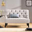 Upholstered Settee In Grey, Solid Birch Legs, Back Allurement Flared Wood Leg Elegance
