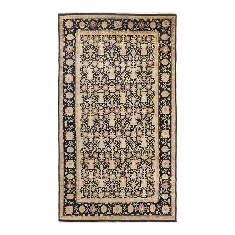 Tapis unique noué à la main Gopesh Eclectic - noir, 7 pi 10 po x 14 pi 4 po