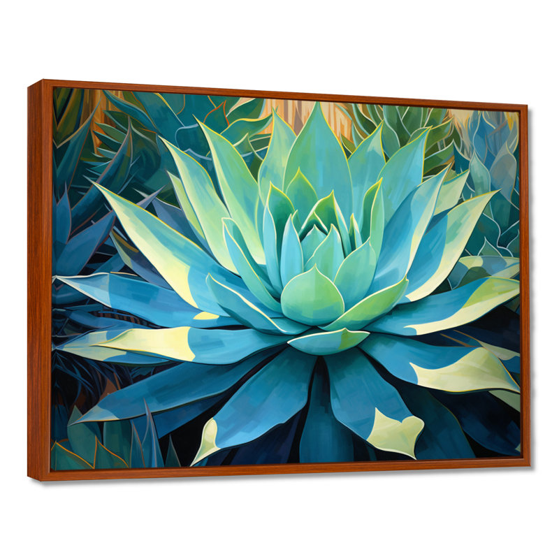 «Green Succulents Majestic Agave II - Succulent», art mural, H 24 po x l 32 po x P 1 po, Brown Floater Framed