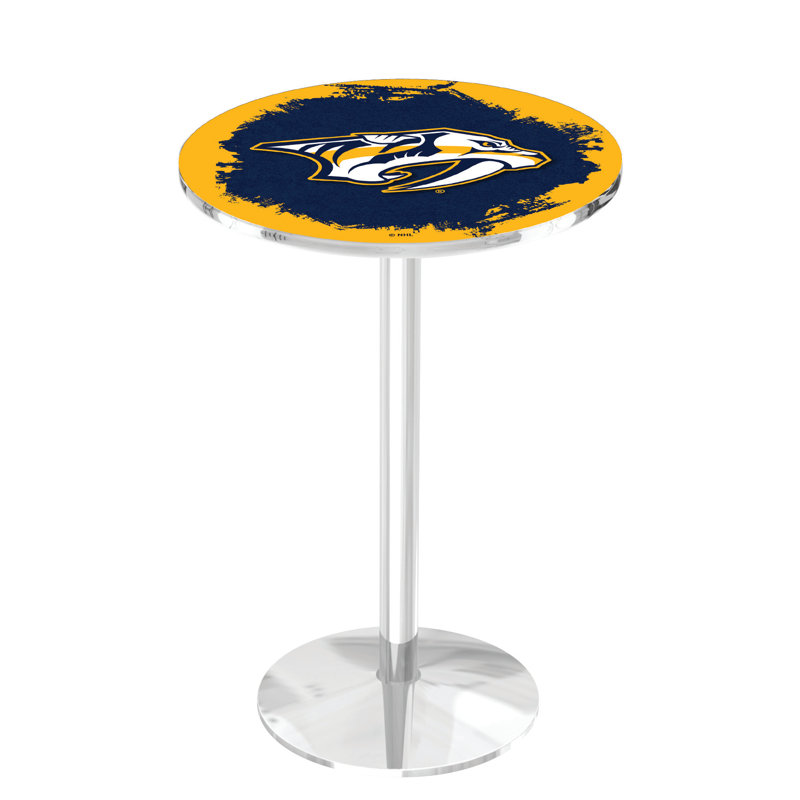 NHL Round Metal Base Dining Table, Chrome, Nashville Predators