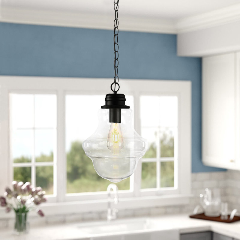 Luminaire suspendu simple à 1 lumière Annie, Noir, noir, noir, noir, Verre transparent