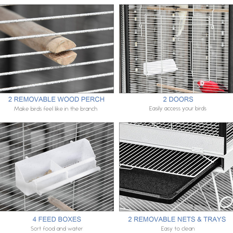 Cage à oiseaux 77 po, volière spacieuse avec rangement, cage en acier de conception spacieuse