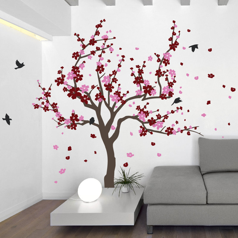 Adhésif décoratif cerisier japonais, H 60 po x l 90 po x P 0,01 po, Bourgogne / Rose