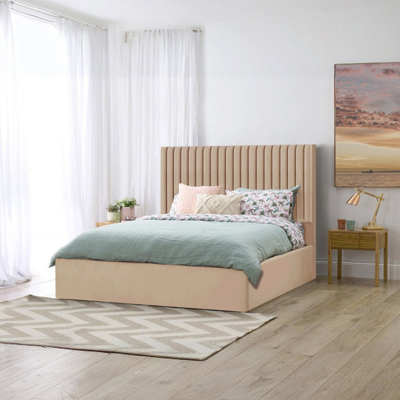 Maletha Upholstered Ottoman Storage Bed, Double (4'6), Beige