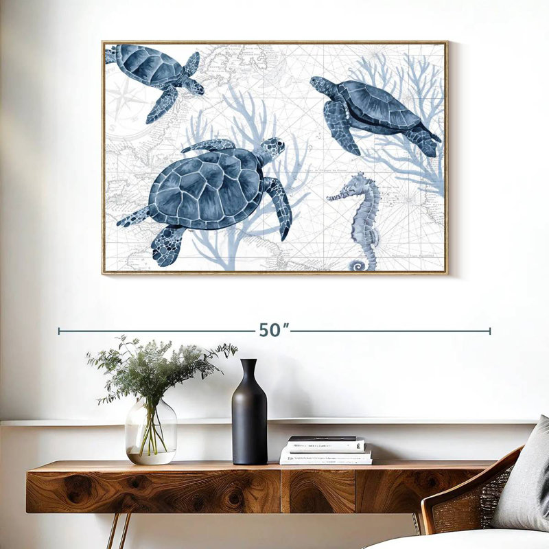 Bleu profond I sur blanc, Cadre flottant en bois naturel, 43 po x 29 po