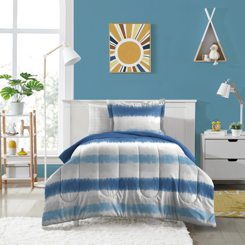 Blue Tie Dye Stripe Twin Microfiber Bed in a Bag Set