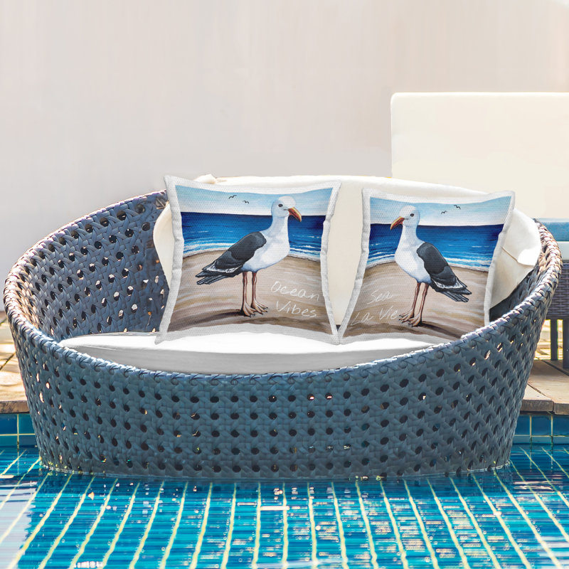 Ensemble de 2 coussins d'extérieur Beach Lover Seagull Ocean Shoreline Landscape par Elizabeth Tyndall