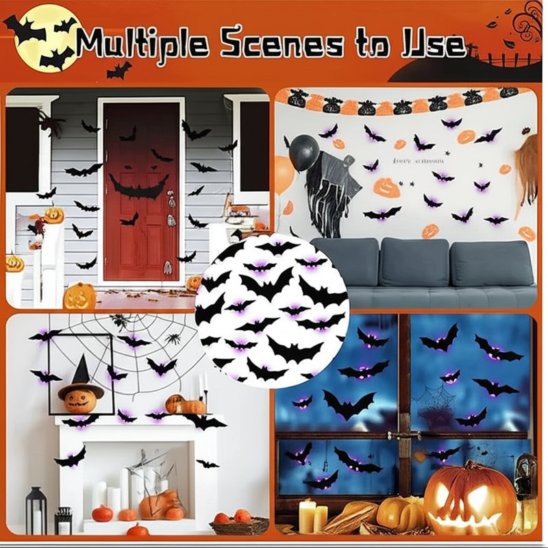 42 pièces de décorations murales d'Halloween à DEL 3D